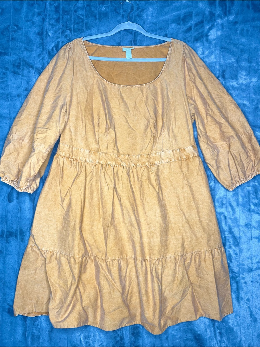 Ava & Viv 1X Mustard Cotton Tiered Dress Plus Size Boho Cottagecore Prairie